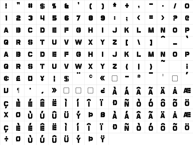Coulson Condensed Regular  glyph index
