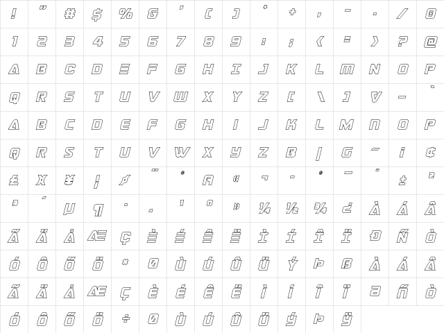 Astro Armada Outline Italic Regular  glyph index