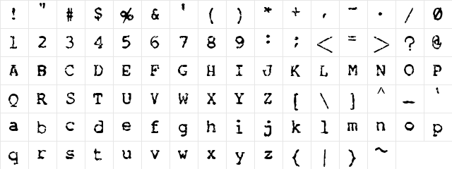 Nose Bleed Regular  glyph index