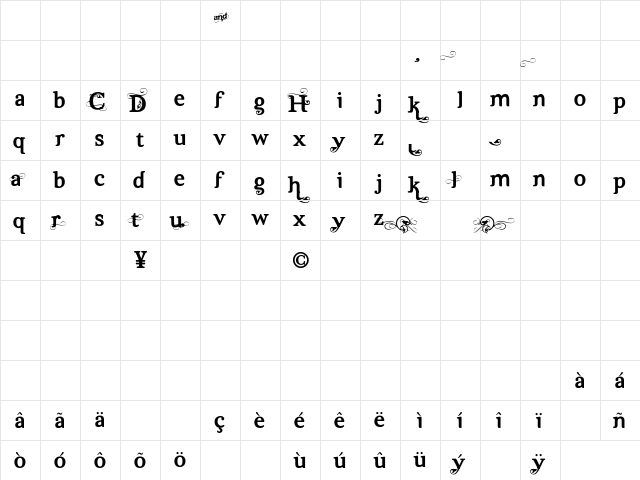 Dutch & Harley Regular  glyph index