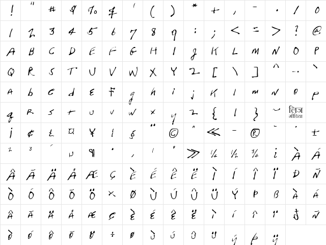 LEHN104 Regular  glyph index