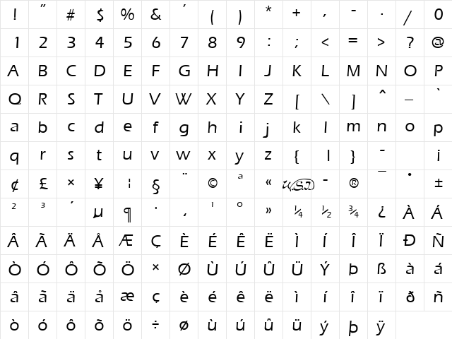 Ergoe-Mild Regular  glyph index