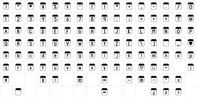 DJB File Folder Tabs Regular  glyph index
