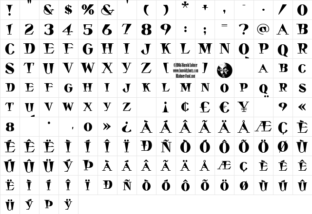 Stella Dallas Regular  glyph index