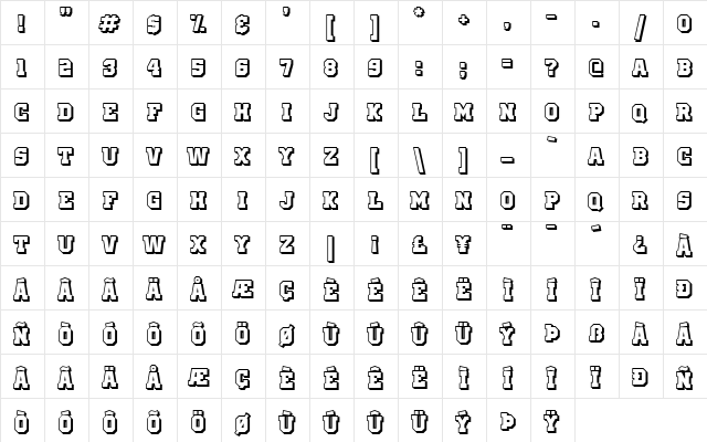 Old School United Shadow  glyph index