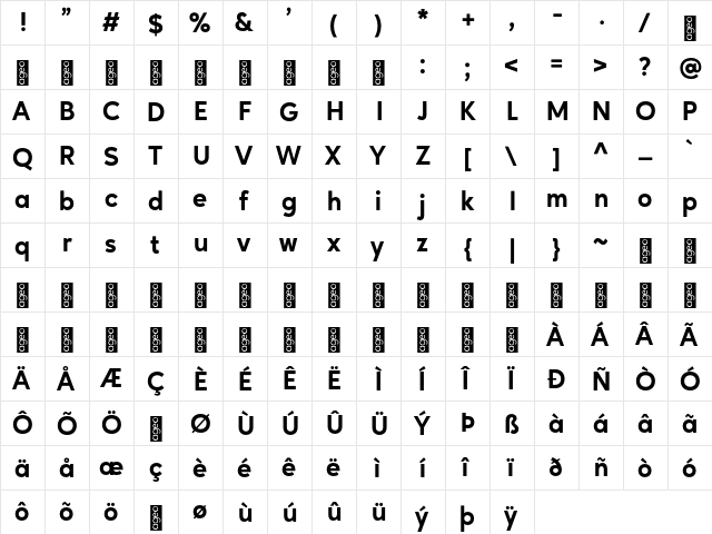 Ageo Personal Use ExtBd Regular  glyph index