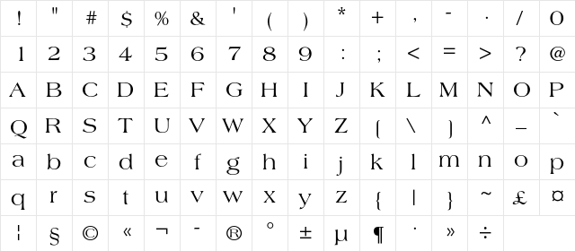 Laguna-Plain Regular  glyph index