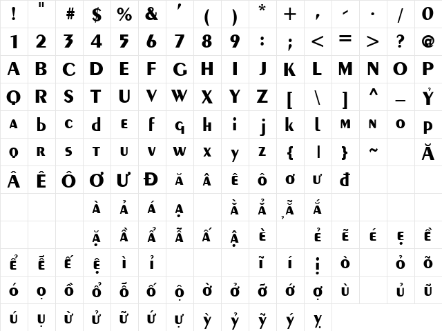 .VnExotic Normal  glyph index