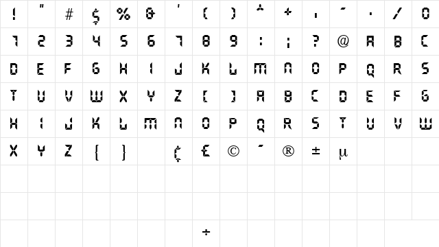 LCDDisplayCapsSSK Regular  glyph index