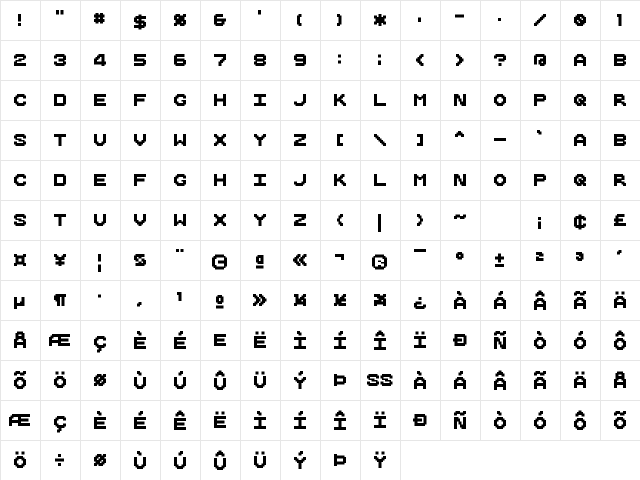 Cube Cavern Regular  glyph index