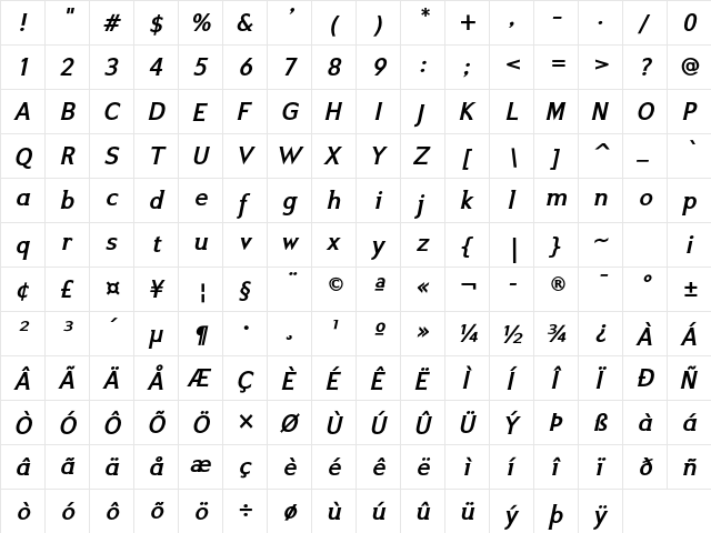 Ikarius ADF No2 Std Bold Italic  glyph index