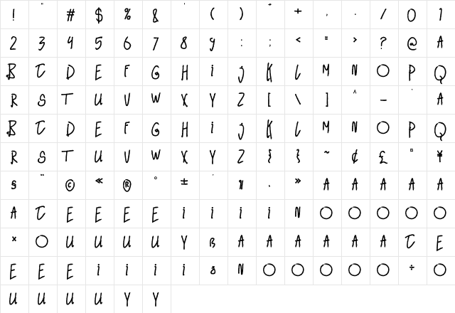 Beranak Font FREE Regular  glyph index