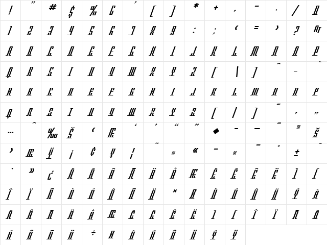 SF Americana Dreams SC Regular  glyph index