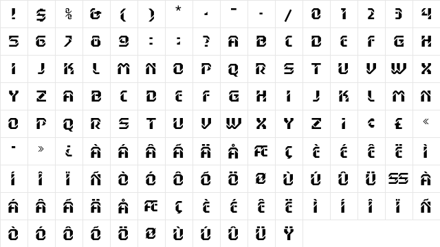 DexGothicEF Regular  glyph index