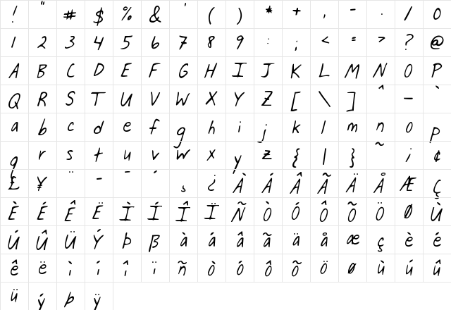 Jar of Hearts Regular  glyph index