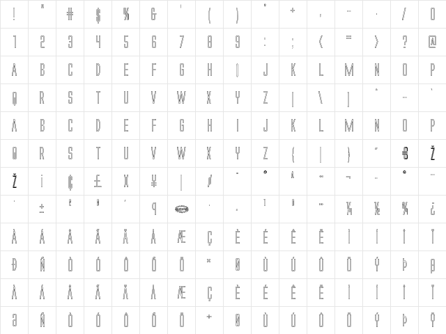 Alien League II Outline Regular  glyph index