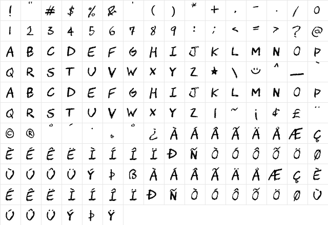 CHAWP Regular  glyph index