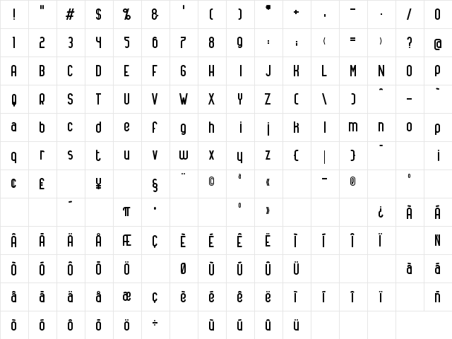 Alanya Regular  glyph index