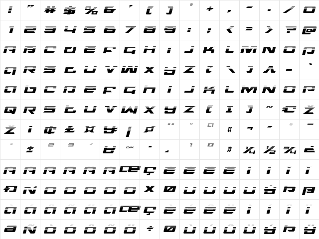 Northstar Half-Tone Italic Italic  glyph index