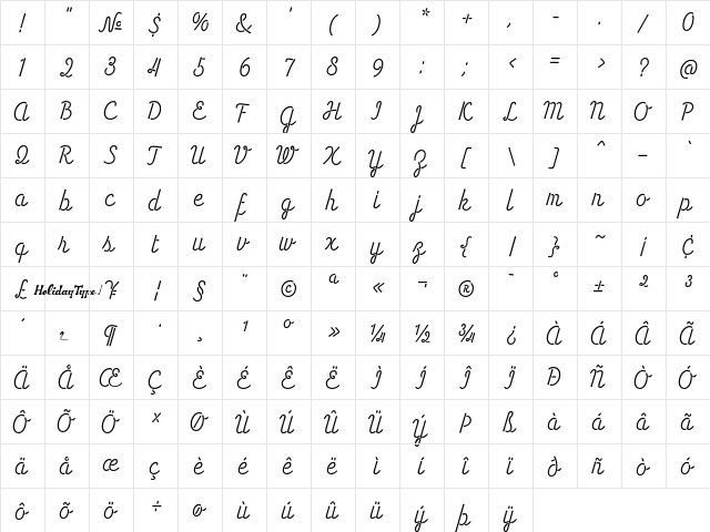 HT Neon Regular  glyph index
