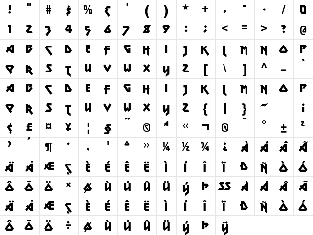 Metal Lord Regular  glyph index