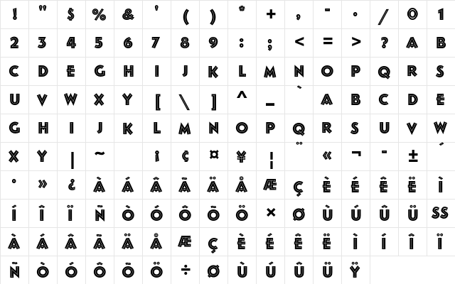 Follies Std Regular  glyph index