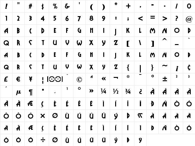 Public Enemy NF Regular  glyph index