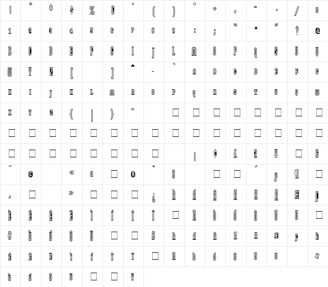 ModulaOutlinedSmallCaps Outlined Small Caps  glyph index