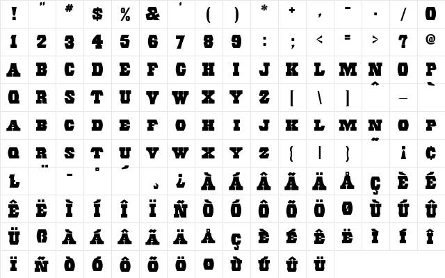 AIWood Regular  glyph index