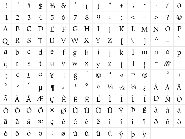 Glossary SSi Regular  glyph index