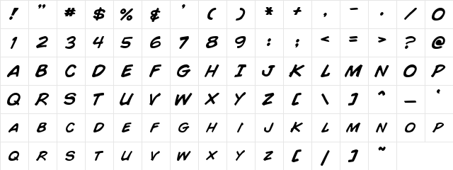 Comic Book Normal  glyph index