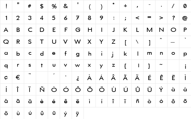GemFont One Regular  glyph index