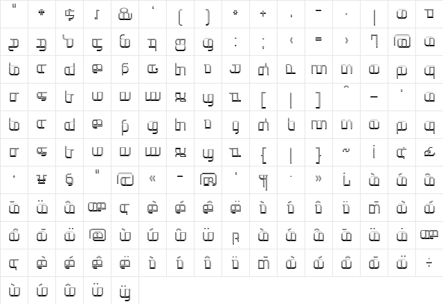 Jakone Regular  glyph index