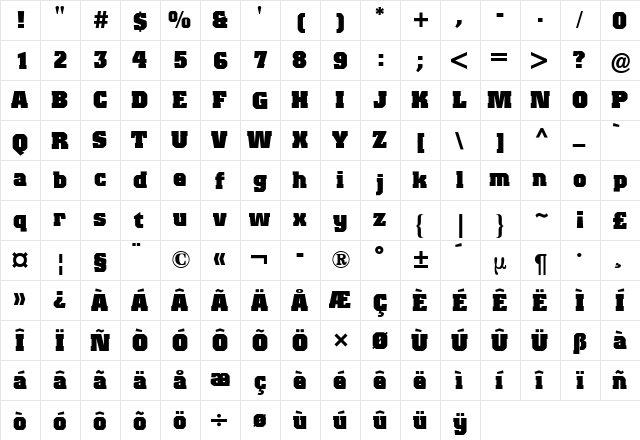 Colossalis BQ Black  glyph index