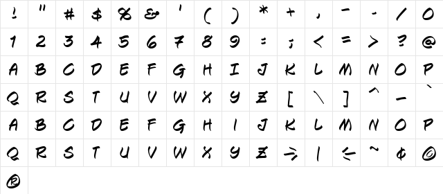 Keelhauled BB Regular  glyph index