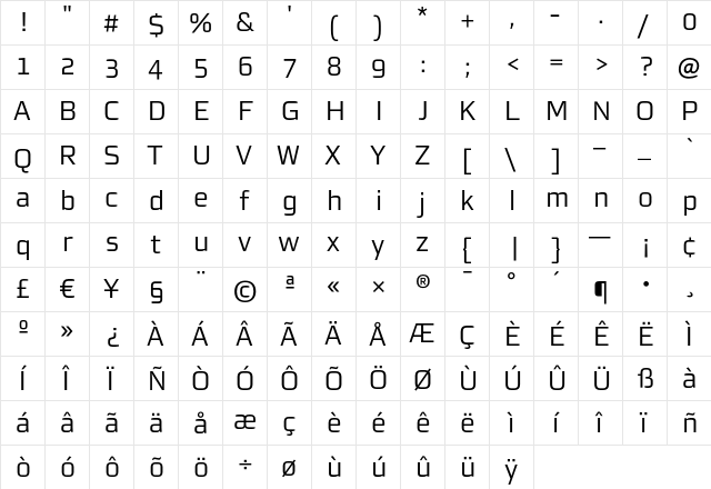 MorganSnOffice Regular  glyph index