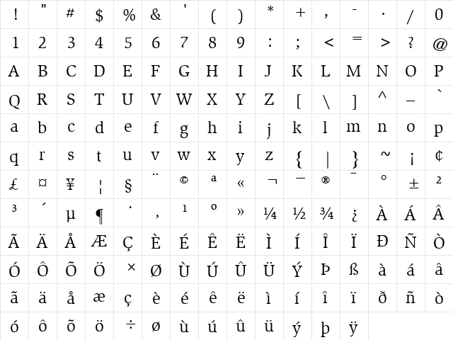 ITCSlimbach-Book Book  glyph index