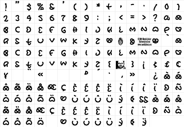 PretzUnsalted Regular  glyph index