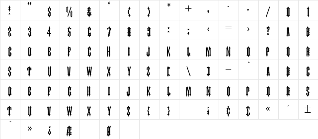 JACKSON Regular  glyph index