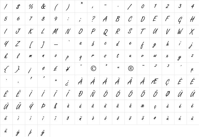 Freestyle Script Regular  glyph index