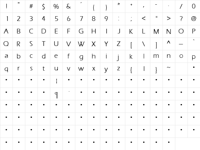 QTEraType Regular  glyph index