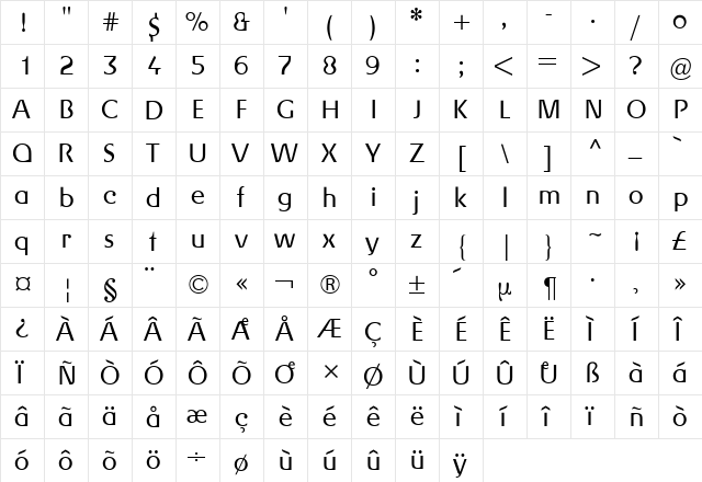 Gerstner BQ Regular  glyph index