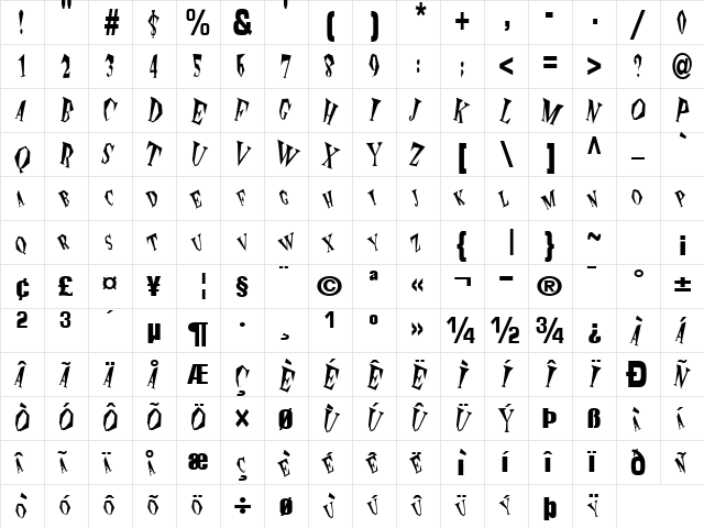 Explosive Regular  glyph index