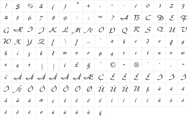 Diskus BQ Regular  glyph index