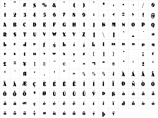 DomenicCondensed Regular  glyph index