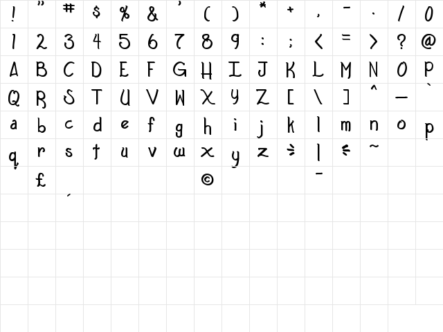Web Crafter Regular  glyph index