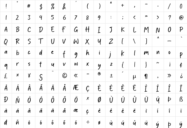 Wildstripe Regular  glyph index