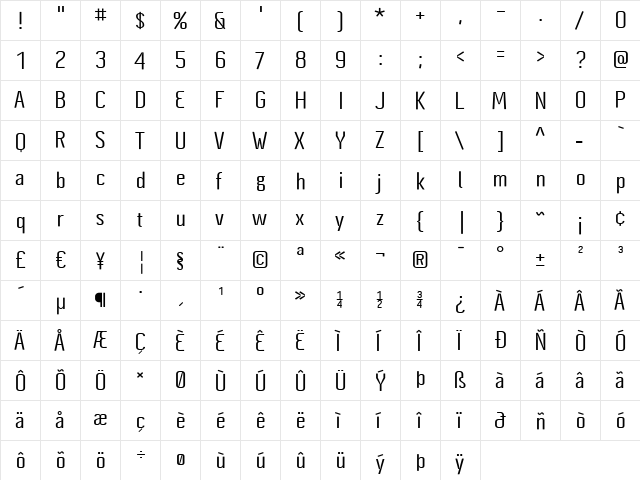 Cynapse Pro Bold  glyph index