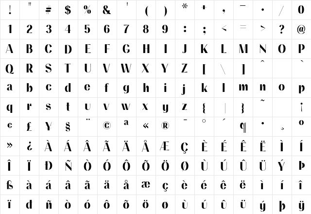 Numskill FB Bold Regular  glyph index