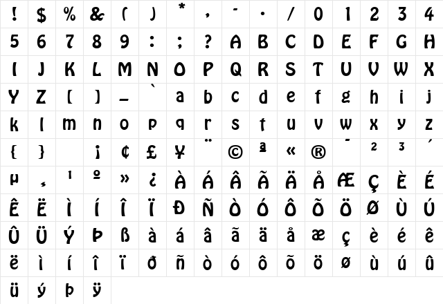 Boffo SSi Regular  glyph index